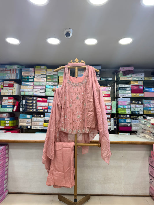 Pure Fabric Dusty Pink Embroidered Shrug Set