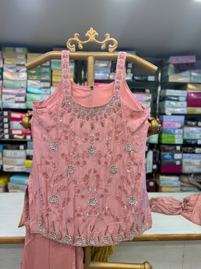 Pure Fabric Dusty Pink Embroidered Shrug Set