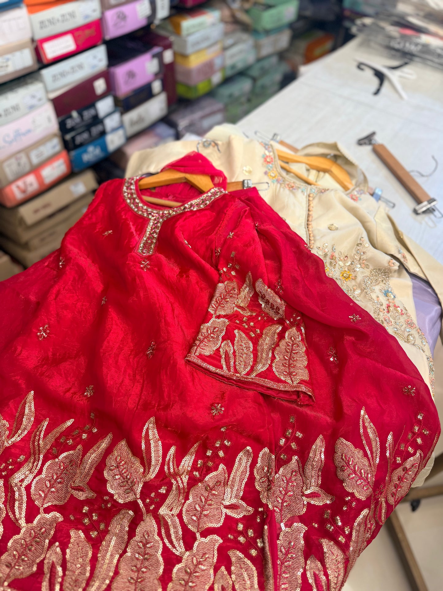 Rani Pink Heavy Gold Sequin Embroidered Suit Se