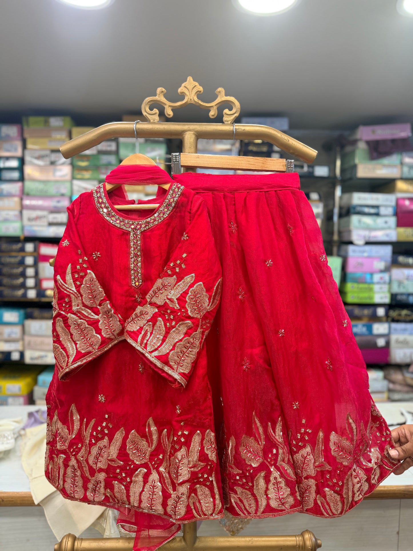 Rani Pink Heavy Gold Sequin Embroidered Suit Se