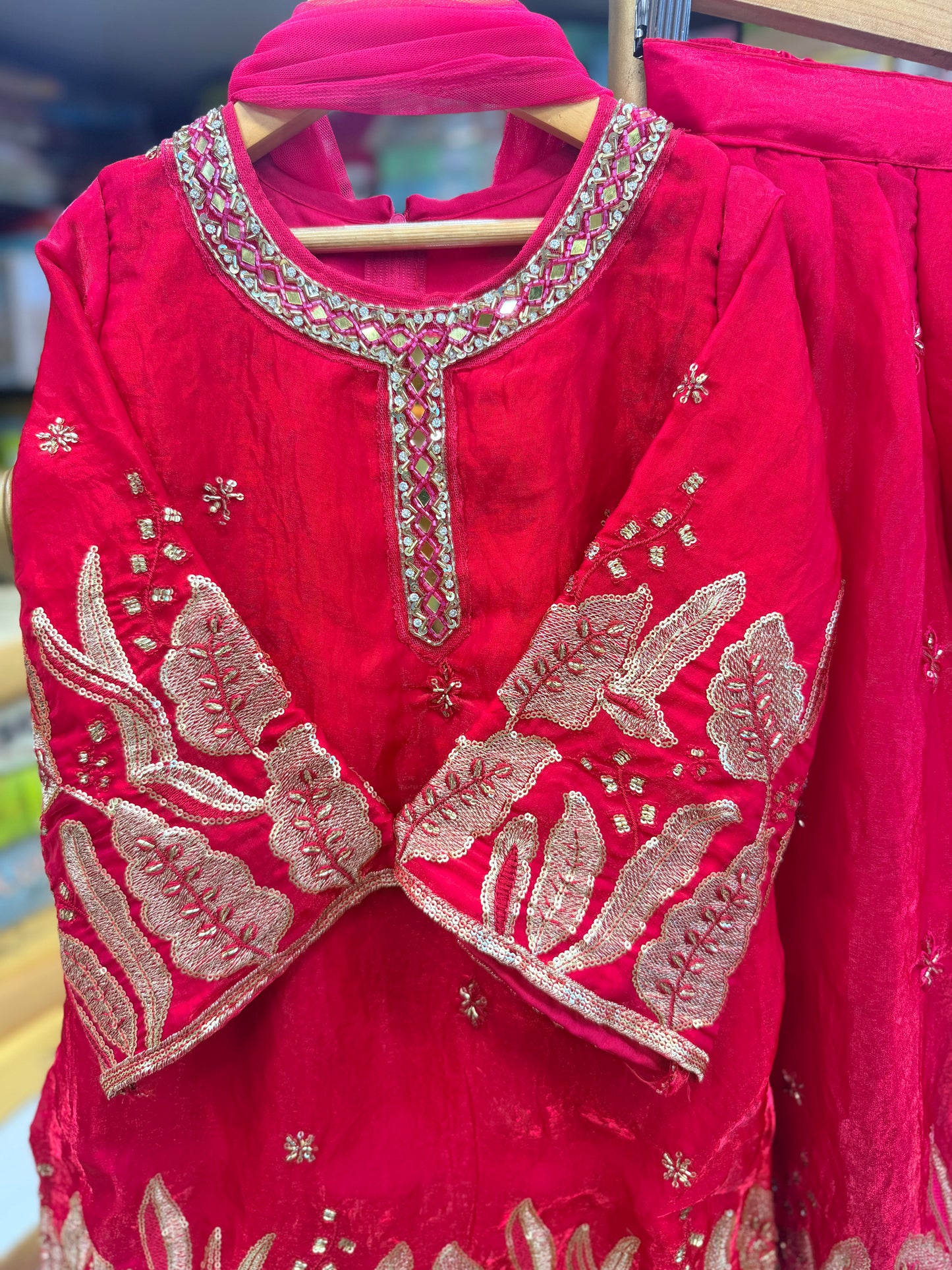 Rani Pink Heavy Gold Sequin Embroidered Suit Se