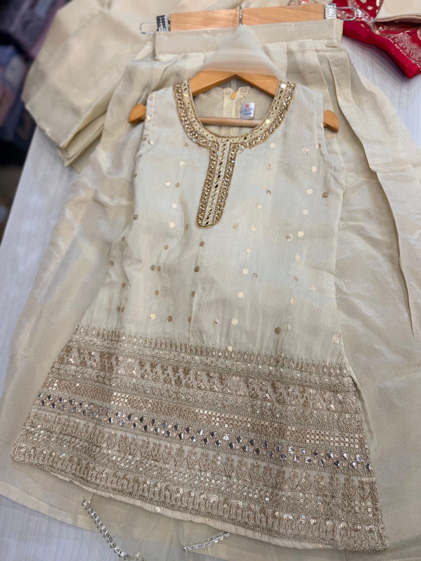 Ivory &amp; Heavy Gold Sequin Embroidered Suit Set