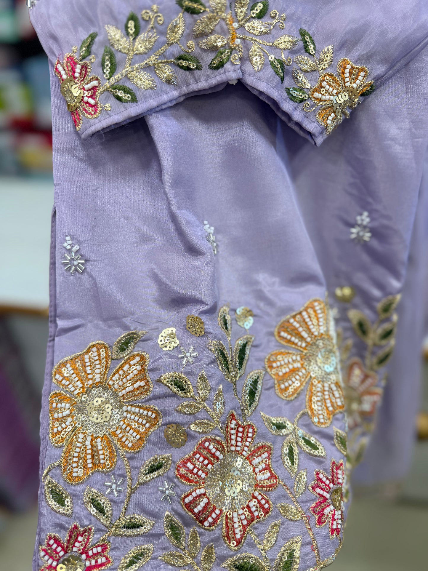 Lavender Floral Hand-Embroidered Suit Set