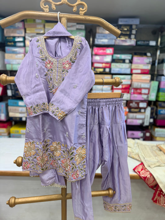 Lavender Floral Hand-Embroidered Suit Set