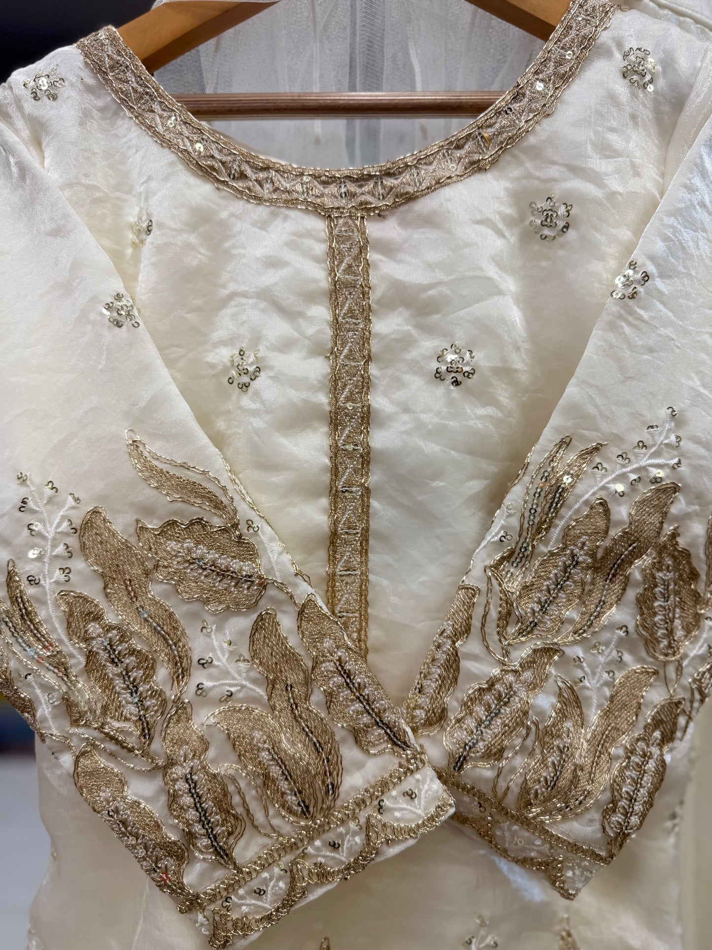 Off-White Heavy Gold Embroidered Sharara Suit Set