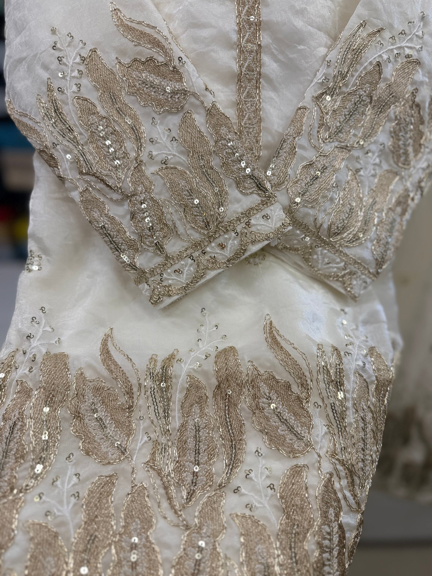Off-White Heavy Gold Embroidered Sharara Suit Set