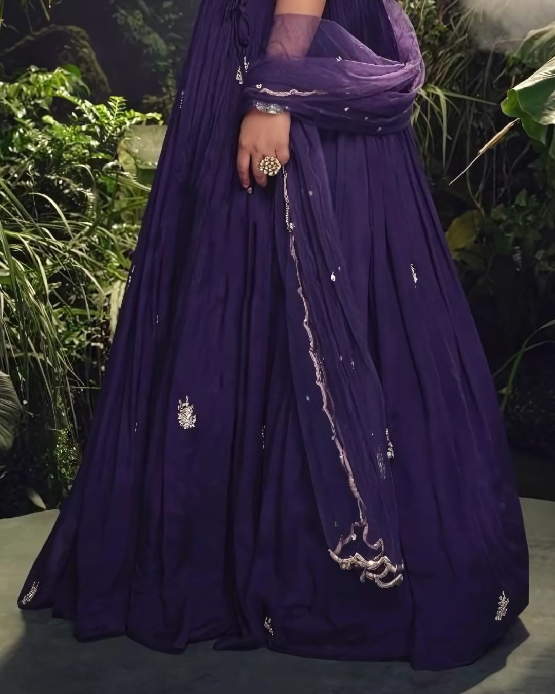 Purple Embroidered Heavy Silk Chinon Readymade Lehenga