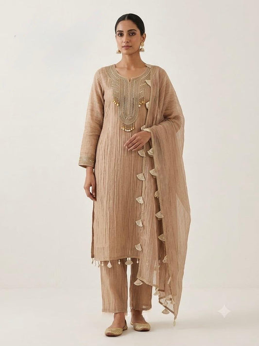 Elegance in Beige: Salsa Fabric Suit Set