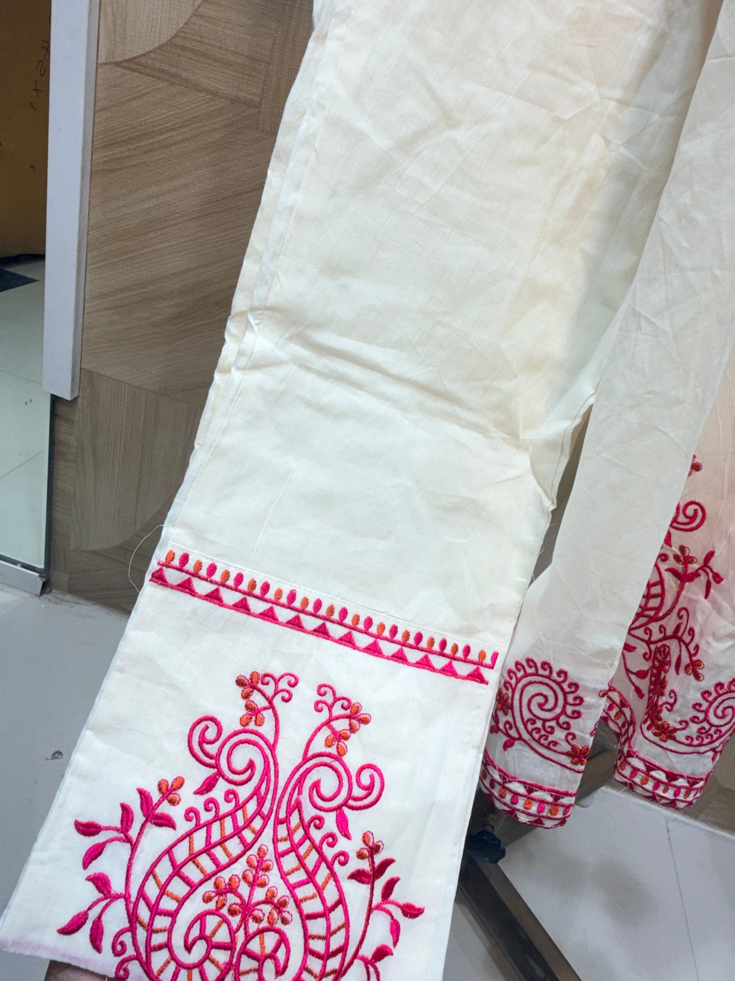 Pristine White Floral Embroidered Ethnic Suit Set with Tassel Lace