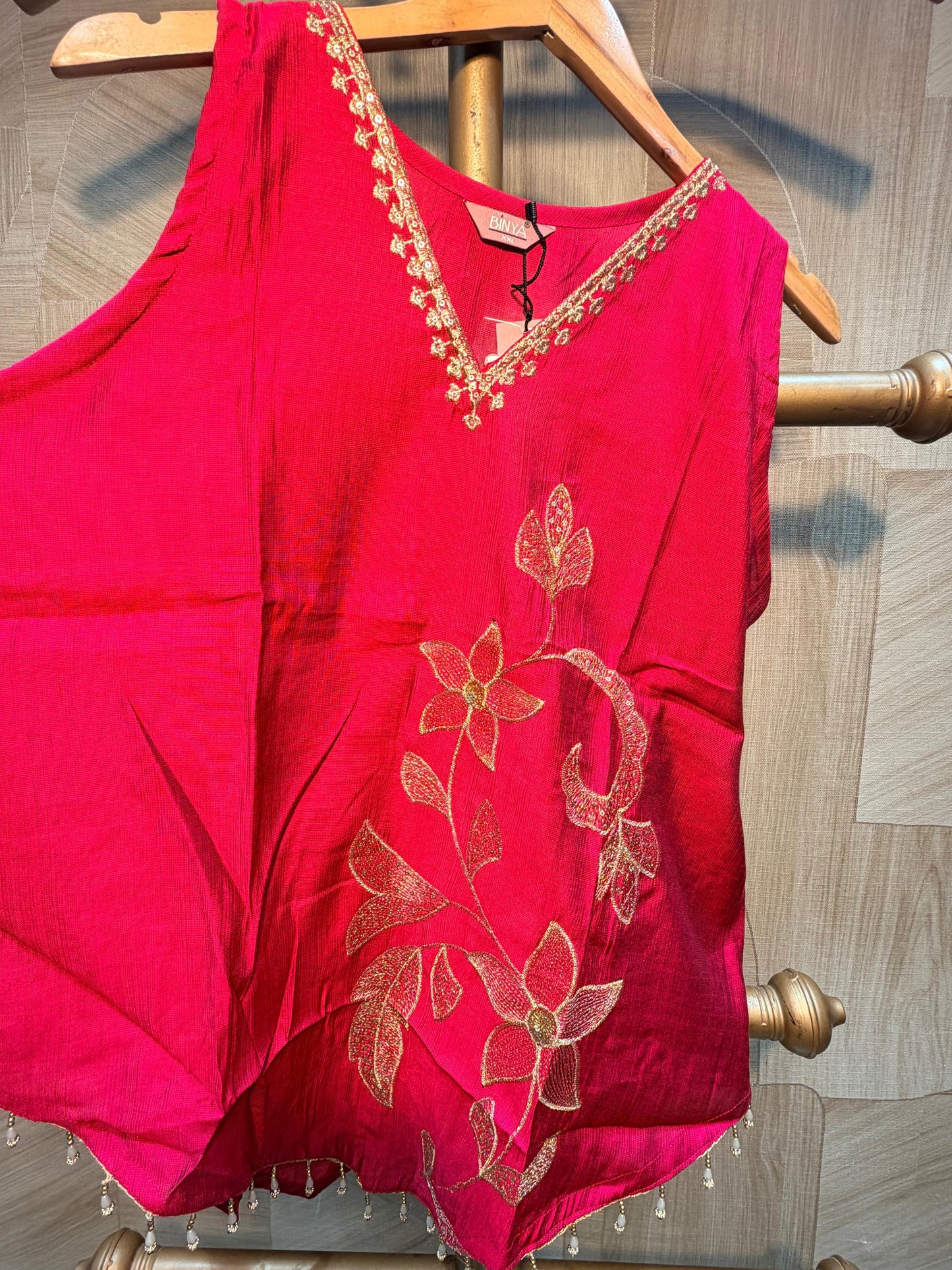Elegant Black & pink Gold Floral Embroidered Sleeveless Silk Suit Set