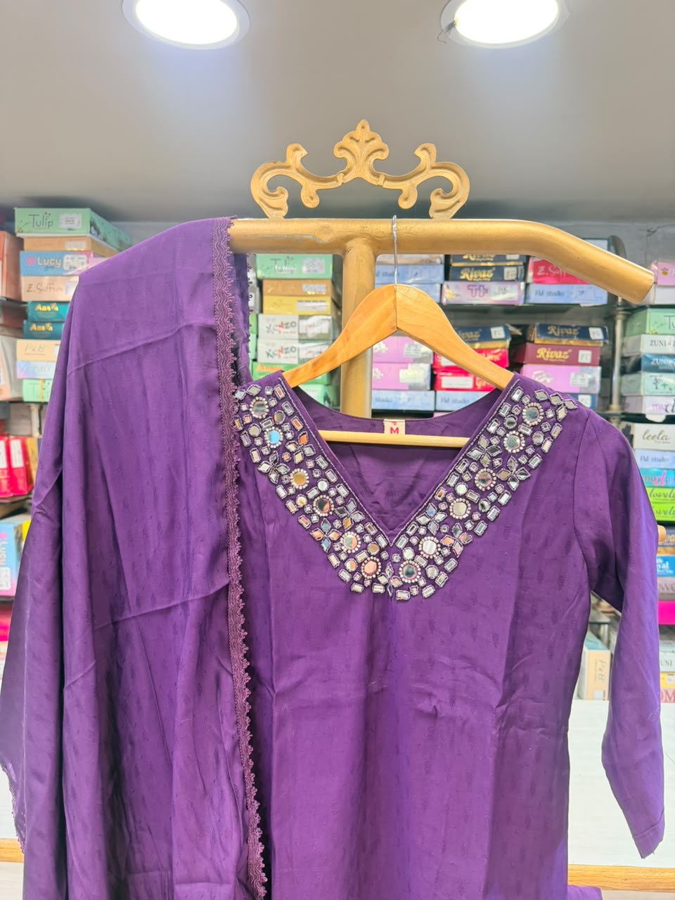 Royal Deep Purple Mirror-Embellished Suit Set