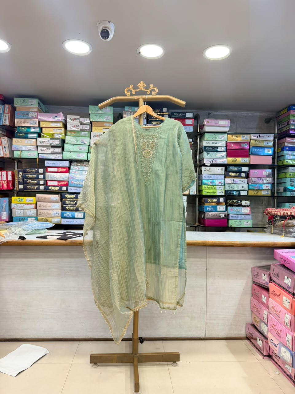Elegant Sage Green Glass Tissue / Glass Organza Suit Set