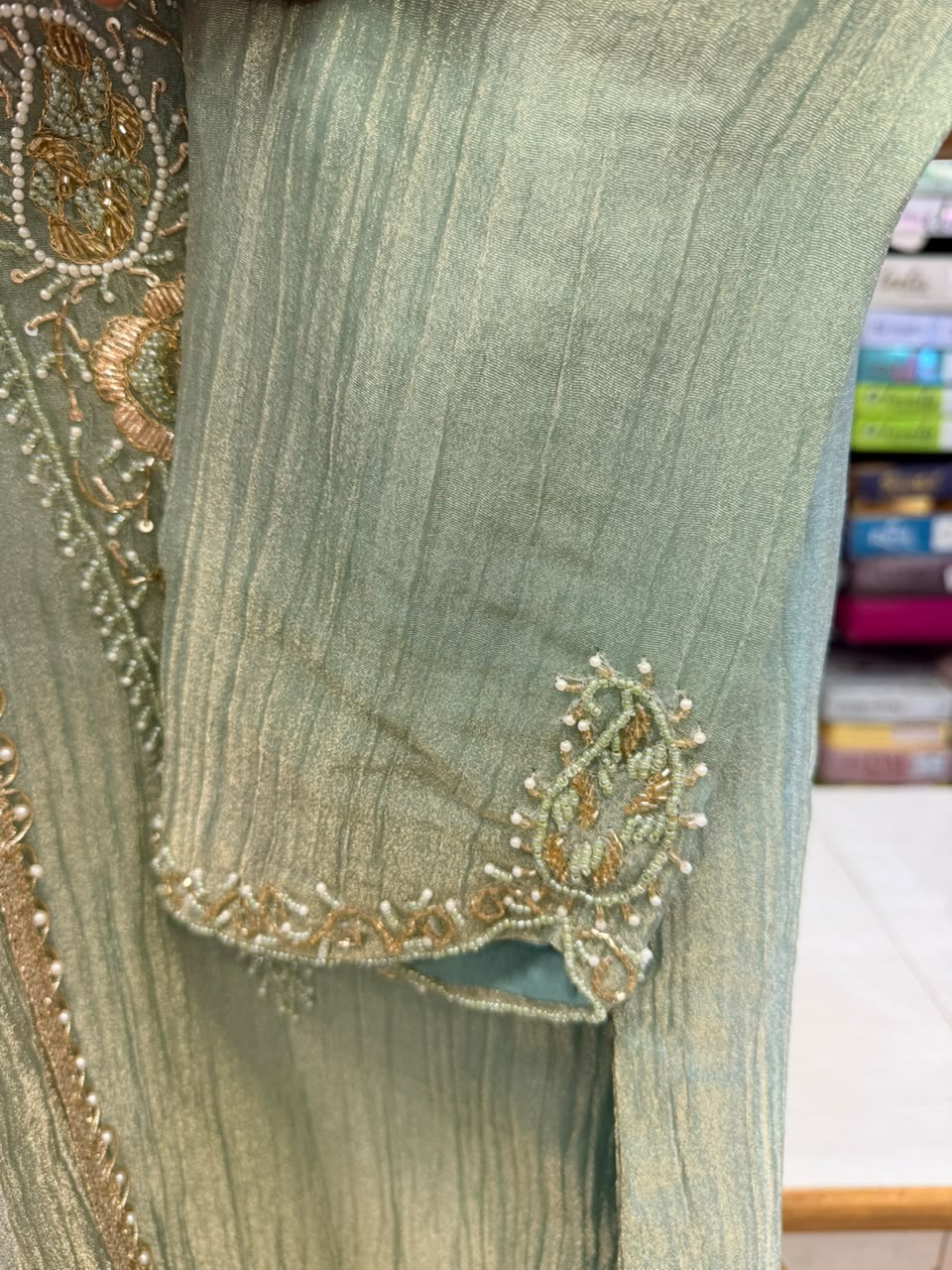 Elegant Sage Green Glass Tissue / Glass Organza Suit Set