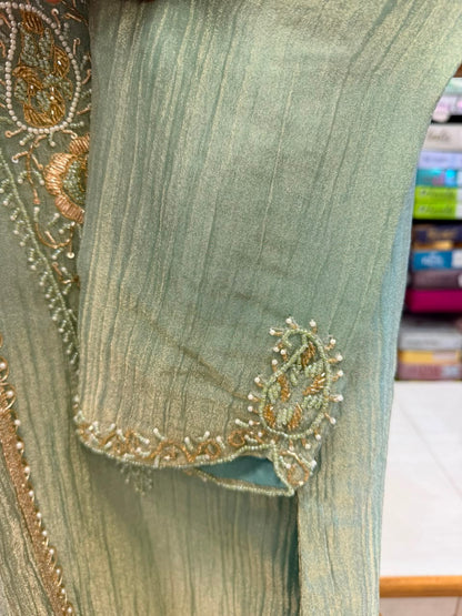 Elegant Sage Green Glass Tissue / Glass Organza Suit Set