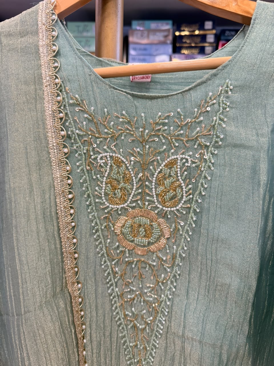 Elegant Sage Green Glass Tissue / Glass Organza Suit Set