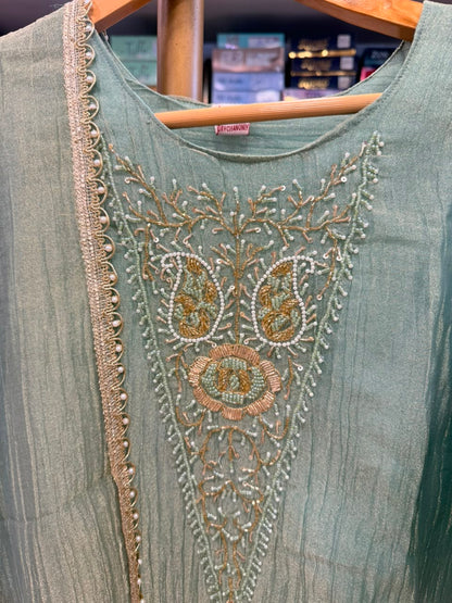 Elegant Sage Green Glass Tissue / Glass Organza Suit Set