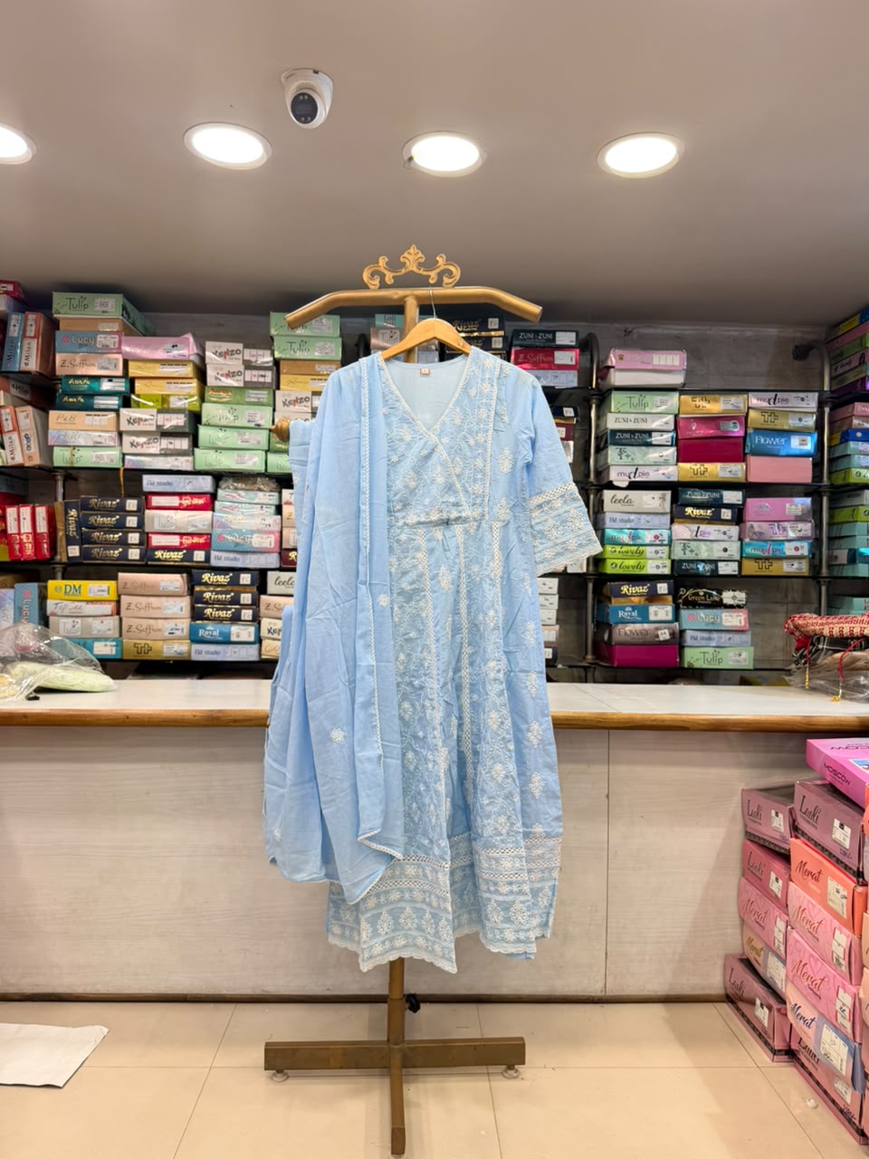 Chikankari Angrakha Anarkali Suit Set (Available in Sky Blue & Yellow)