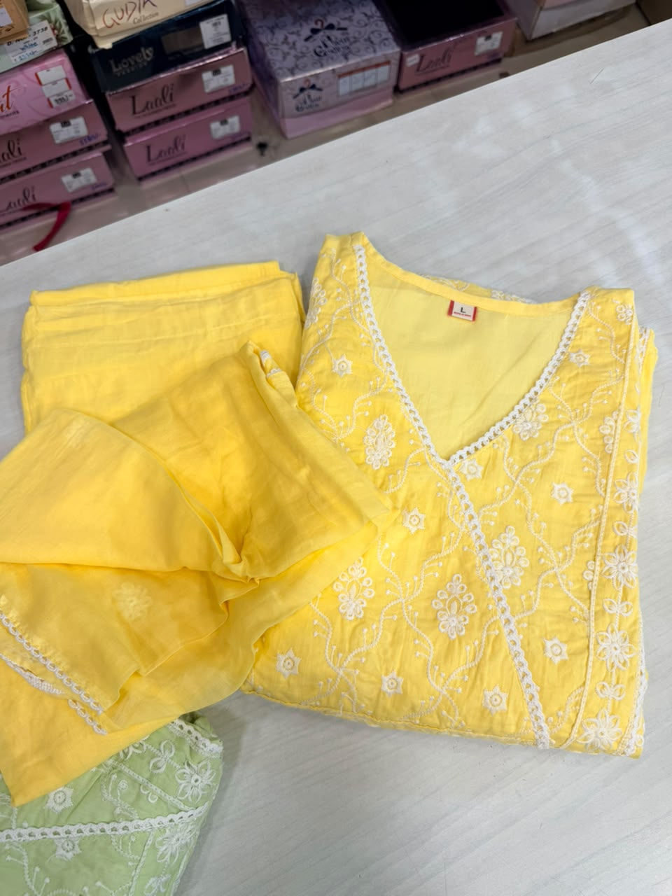 Chikankari Angrakha Anarkali Suit Set (Available in Sky Blue & Yellow)