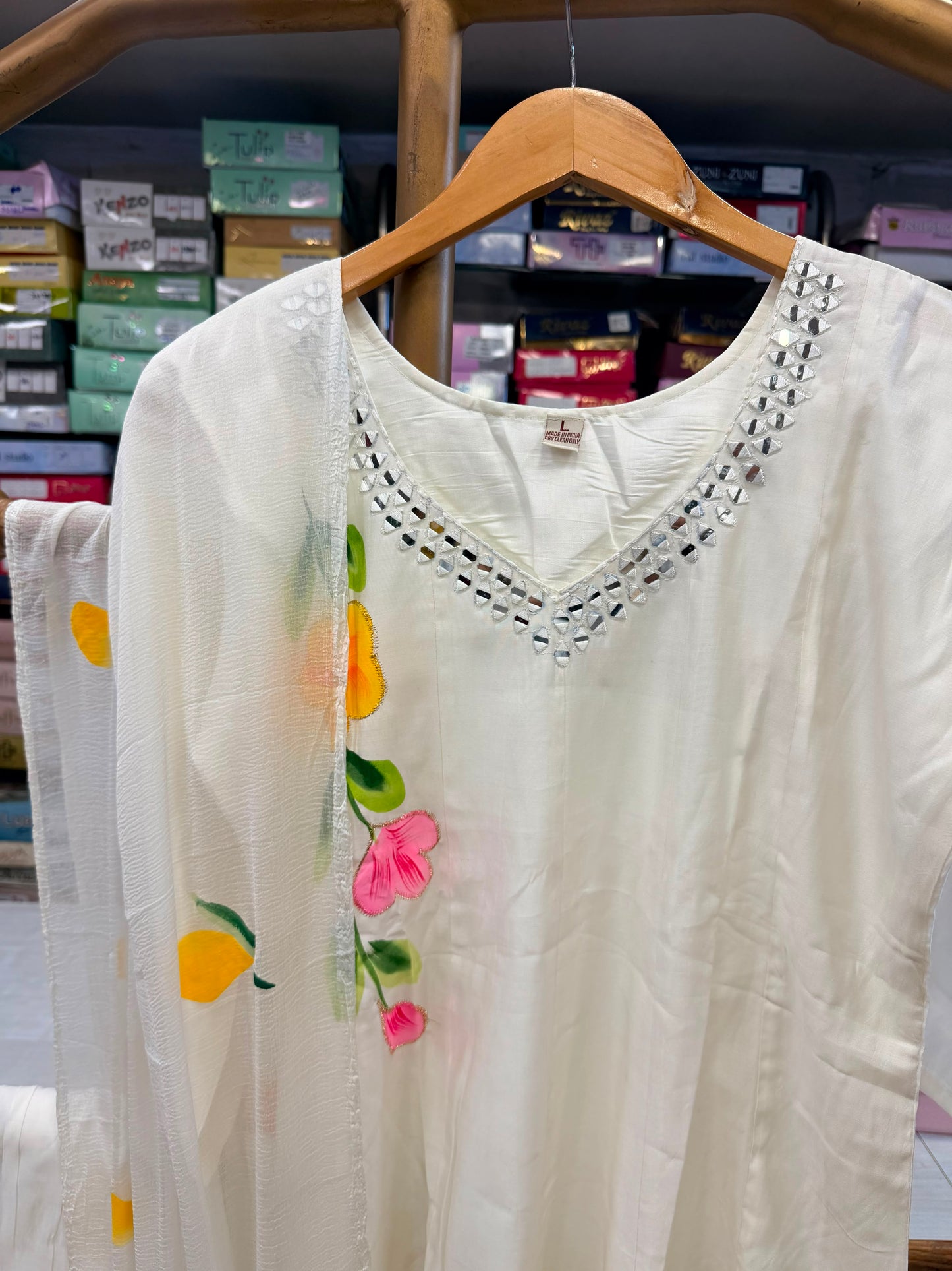 Pristine Off-White Hand-Painted Floral Anarkali / Suit Set
