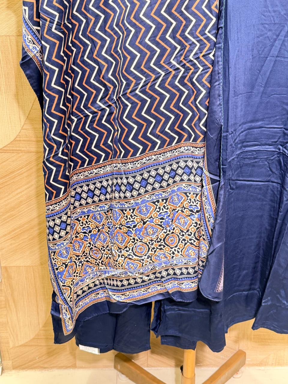Navy Blue Embroidered Kurta Set with Printed Dupatta