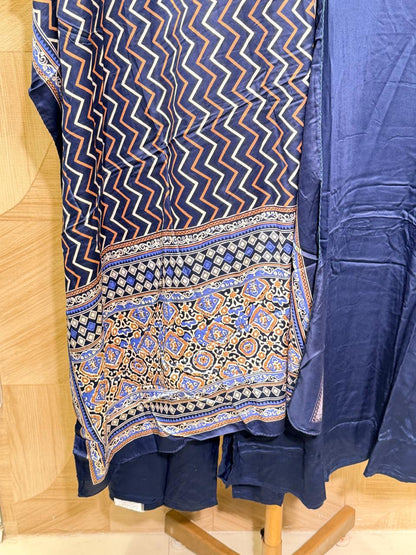 Navy Blue Embroidered Kurta Set with Printed Dupatta