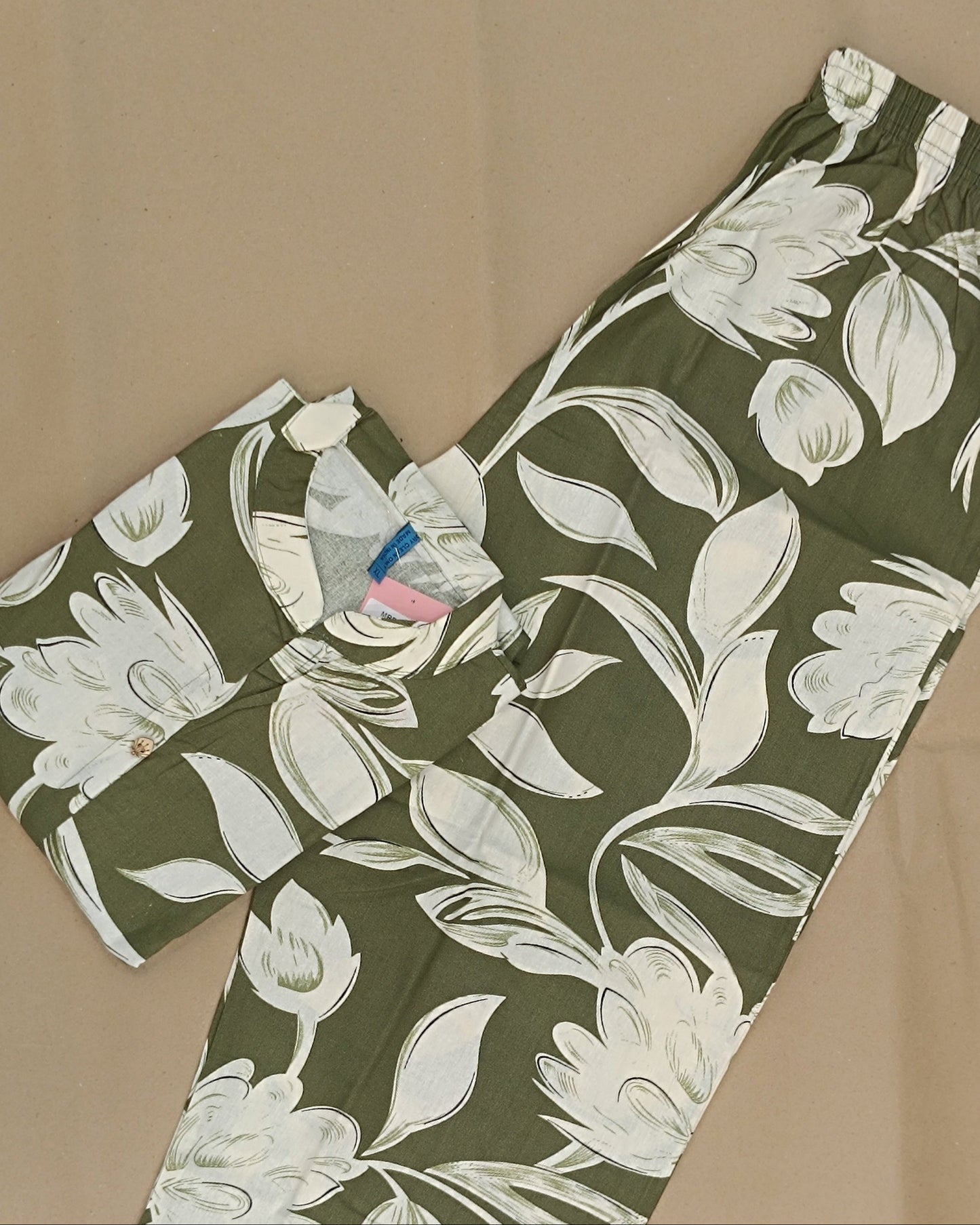 Light Green Printed Cotton Flex Ready Made Co-ord Set