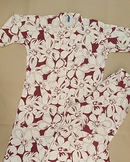Maroon Printed Cotton Flex Ready Made Co-ord Set
