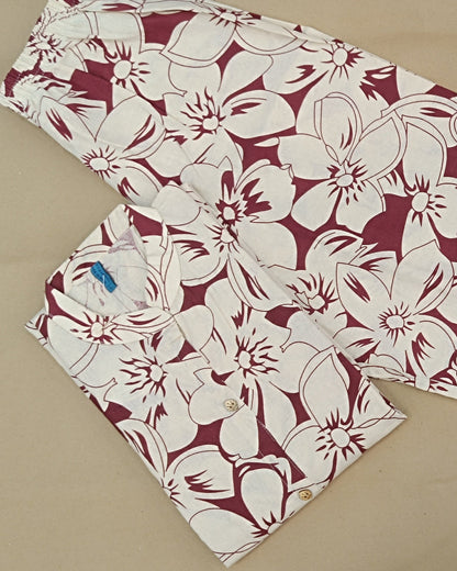 Maroon Printed Cotton Flex Ready Made Co-ord Set