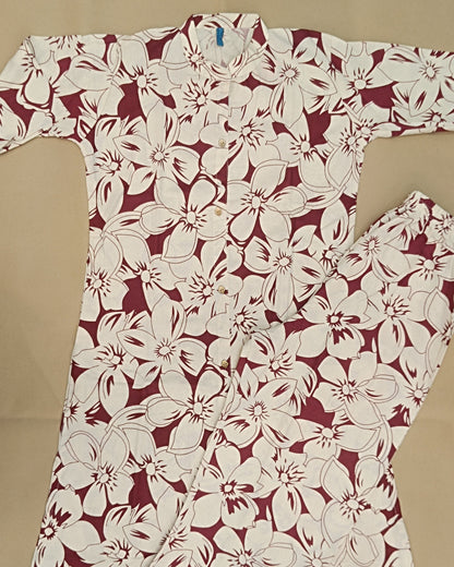 Maroon Printed Cotton Flex Ready Made Co-ord Set