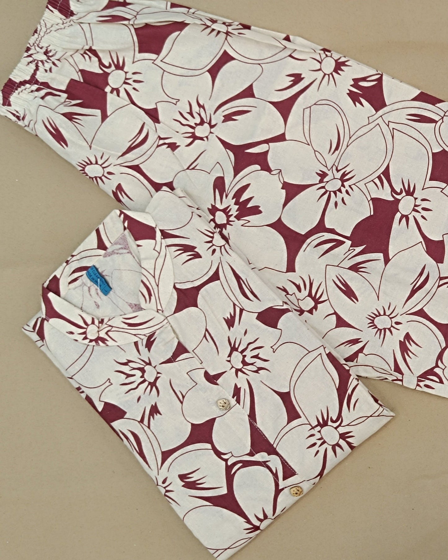 Maroon Printed Cotton Flex Ready Made Co-ord Set