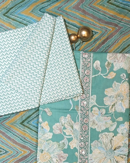 Sea Green Mal Cotton printed fabric Unstitched Salwar Suit